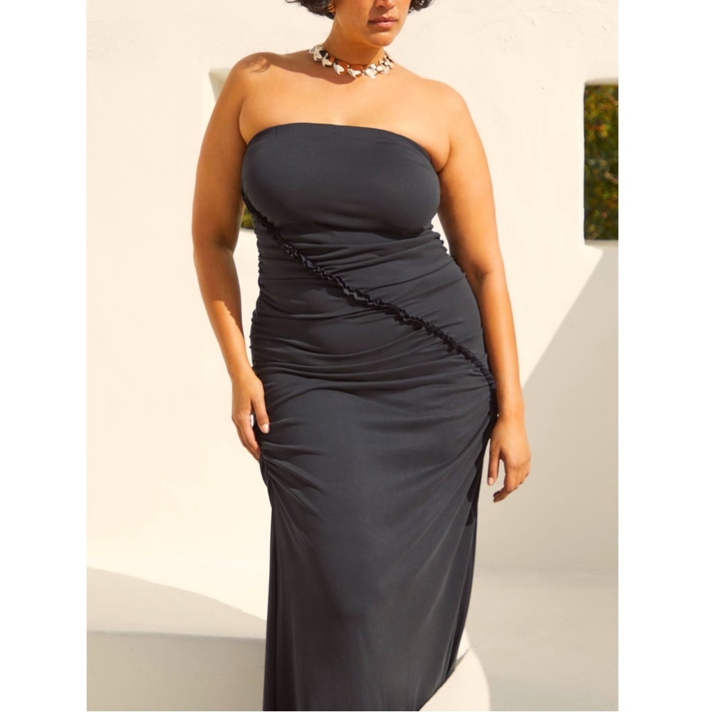 Anthropologie The Gabby Strapless Ruched Tube Dress Modal Blend Size XL Like New